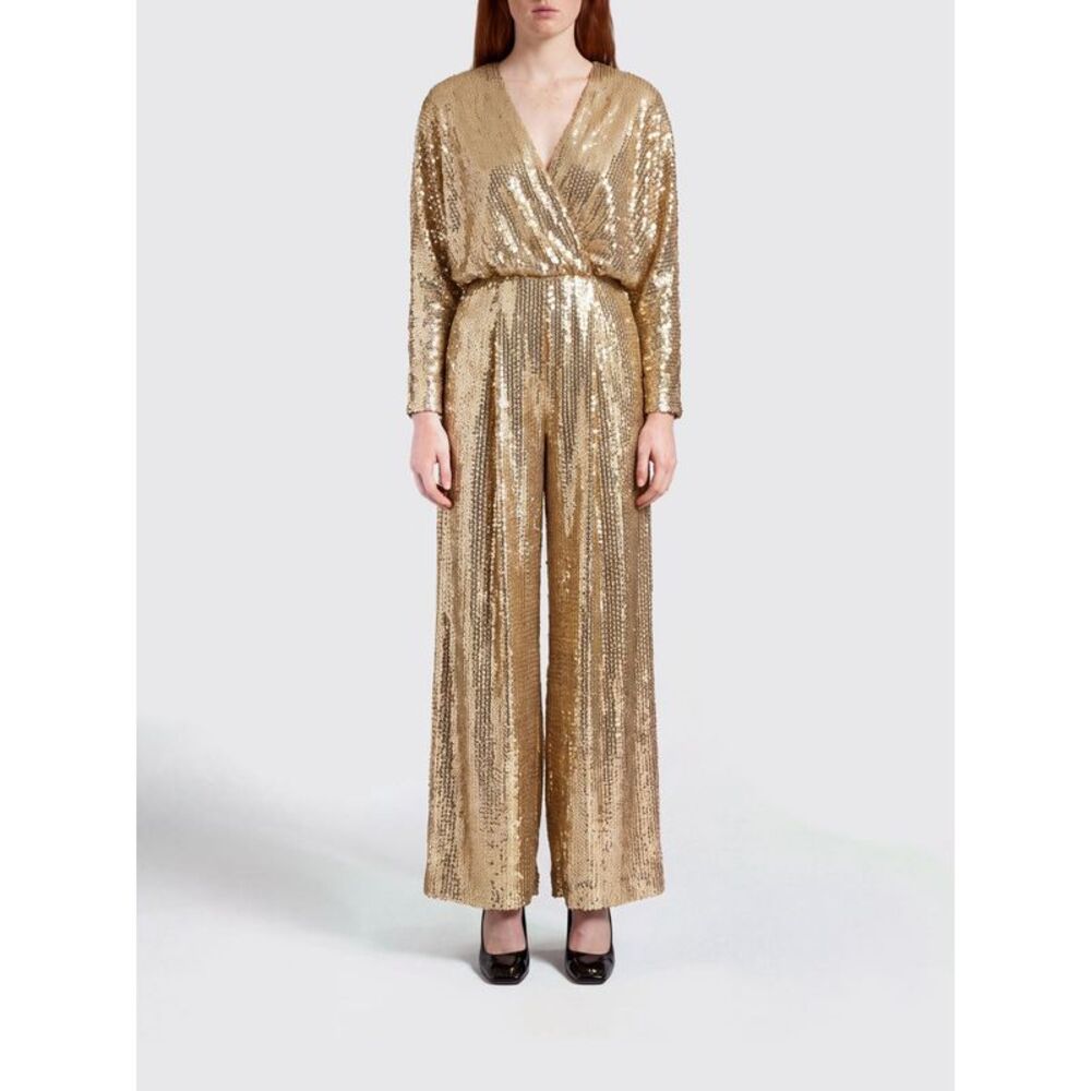 Elie Saab Women Elie Saab Sequin V-Neck Silk Blend Jumpsuit